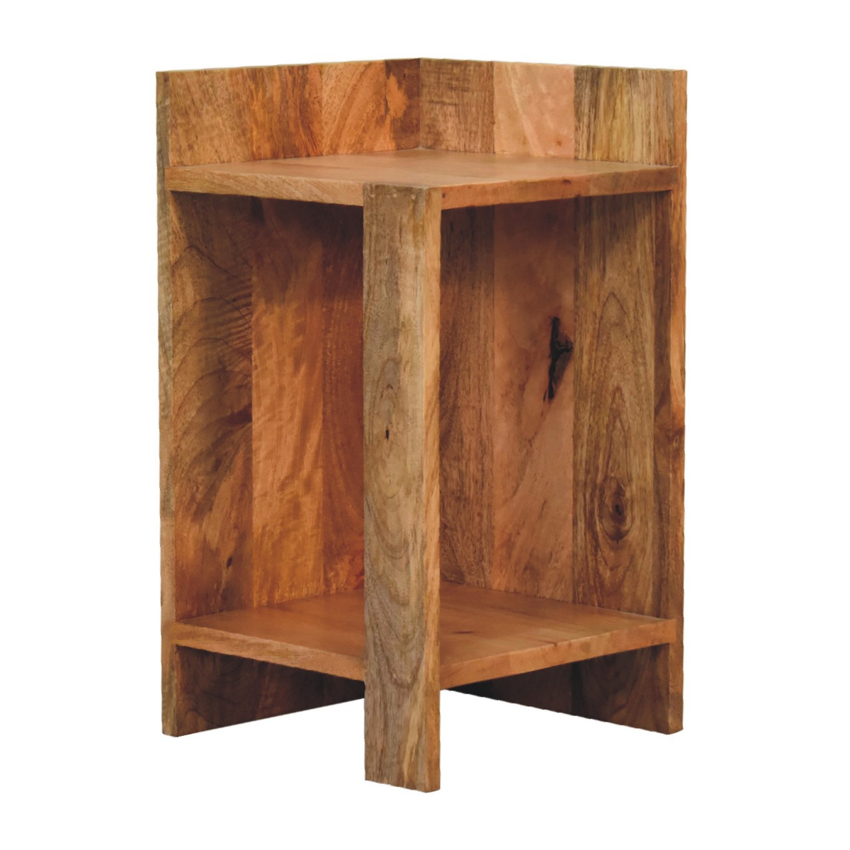 Artisan Furniture Oak-ish Box Bedside Table with Open Shelf – Solid Wood, Beige