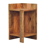 Artisan Furniture Oak-ish Box Bedside Table with Open Shelf – Solid Wood, Beige