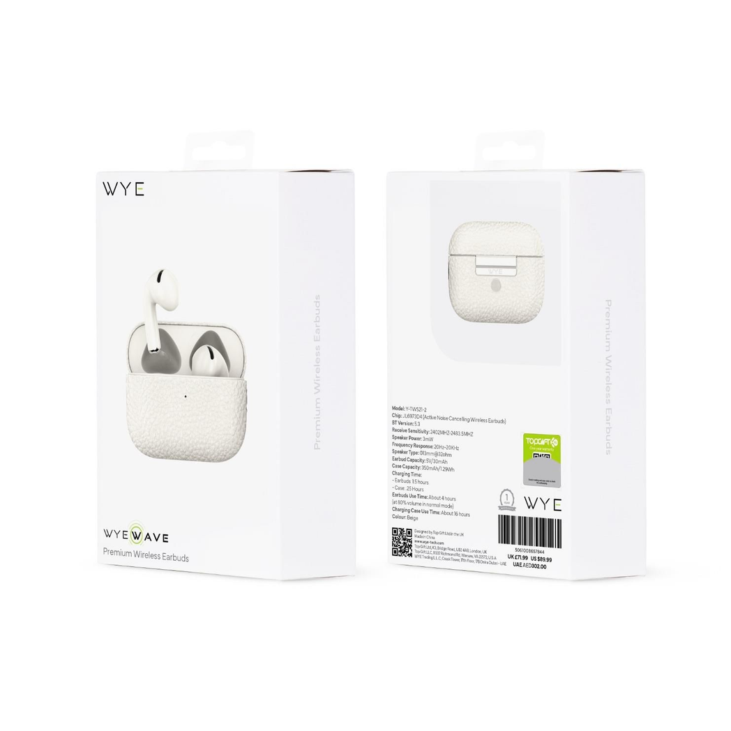 WYEWAVE Wireless Earbuds with Active Noise Cancelling, Bluetooth 5.3 & Charging Case – White