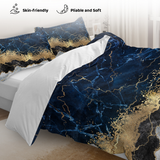 Marble Print Duvet Cover Set with 2 Pillowcases – White Marble and Gilded Navy Blue Design, Double