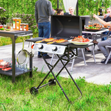 Outsunny Portable Foldable Gas Barbecue Grill with Lid and Thermometer, Two Burners – Suitcase BBQ, Black