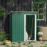 Outsunny 5 x 3ft Galvanised Steel Garden Shed with Sliding Door and Sloped Roof – Tool Storage, Green