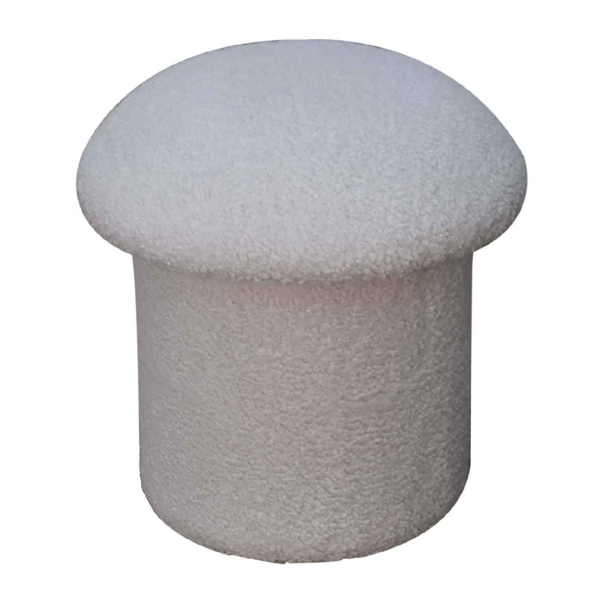 Artisan Furniture Mushroom Footstool in Solid Wood with White Boucle Upholstery – Contemporary Seat, White