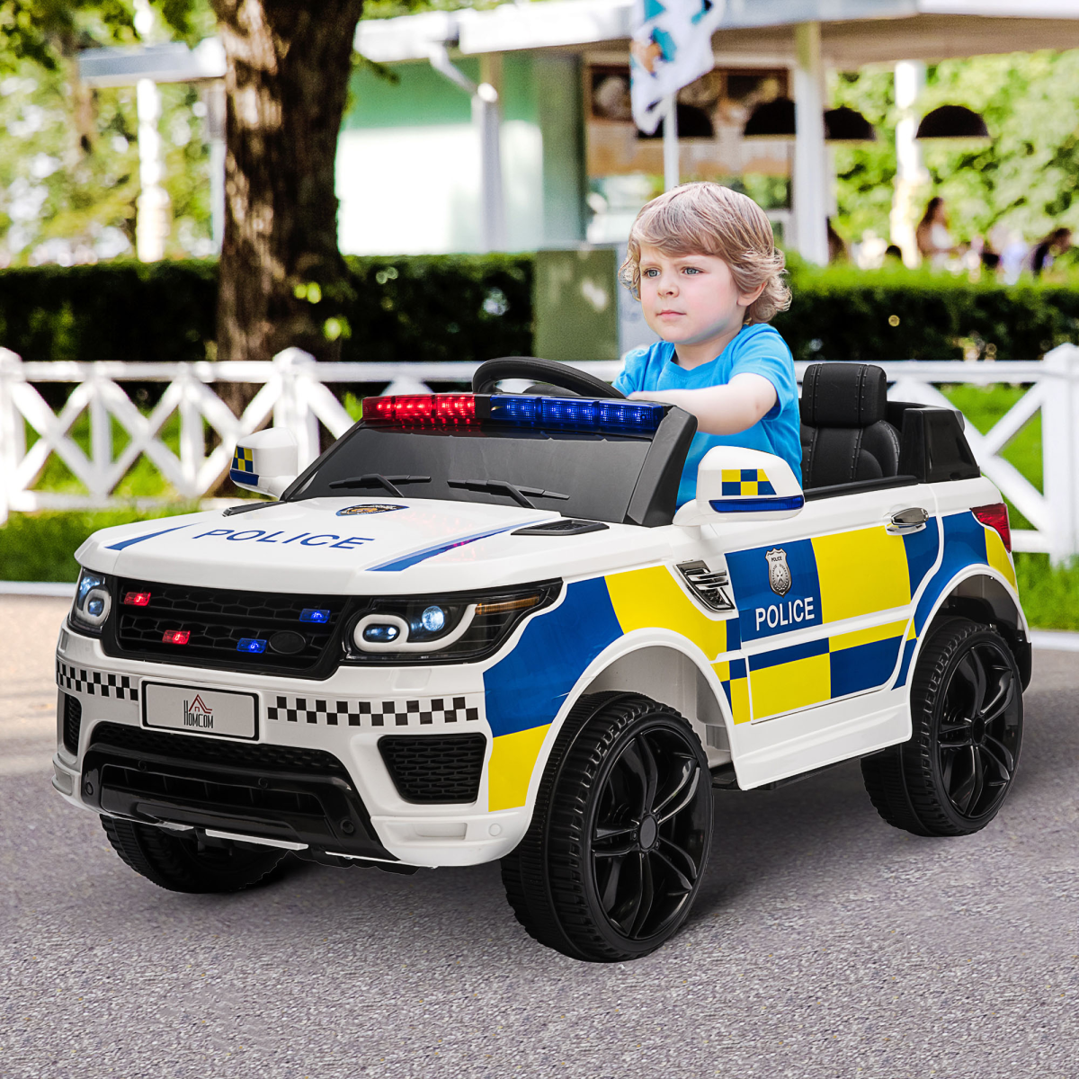 HOMCOM 12V Kids Electric Ride-On Police Car with Remote Control, Siren and Bluetooth – For 3-6 Years