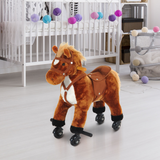 HOMCOM Rocking Horse Ride-On with Sounds, Plush Body and Rolling Wheels – Kids Toy for Ages 3+