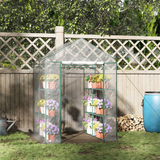Outsunny Steel Frame Greenhouse with 2 Shelves & 8 Grid Rack – Zippered Roll-Up Door, Clear PVC Cover