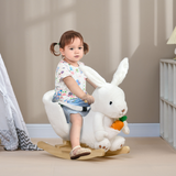 HOMCOM Kids Rabbit Rocking Horse with Realistic Sounds and Safety Belt – Poplar Wood Rocker, White
