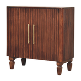 Artisan Furniture Cavallo Solid Mango Wood Cabinet with 2 Doors & Fluted Detailing – Brass Handles, Winewood Oak