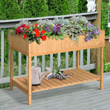 Outsunny Raised Wooden Planter with 8 Compartments & Storage Shelf – Fir Wood Garden Herb Bed, Oak Tone