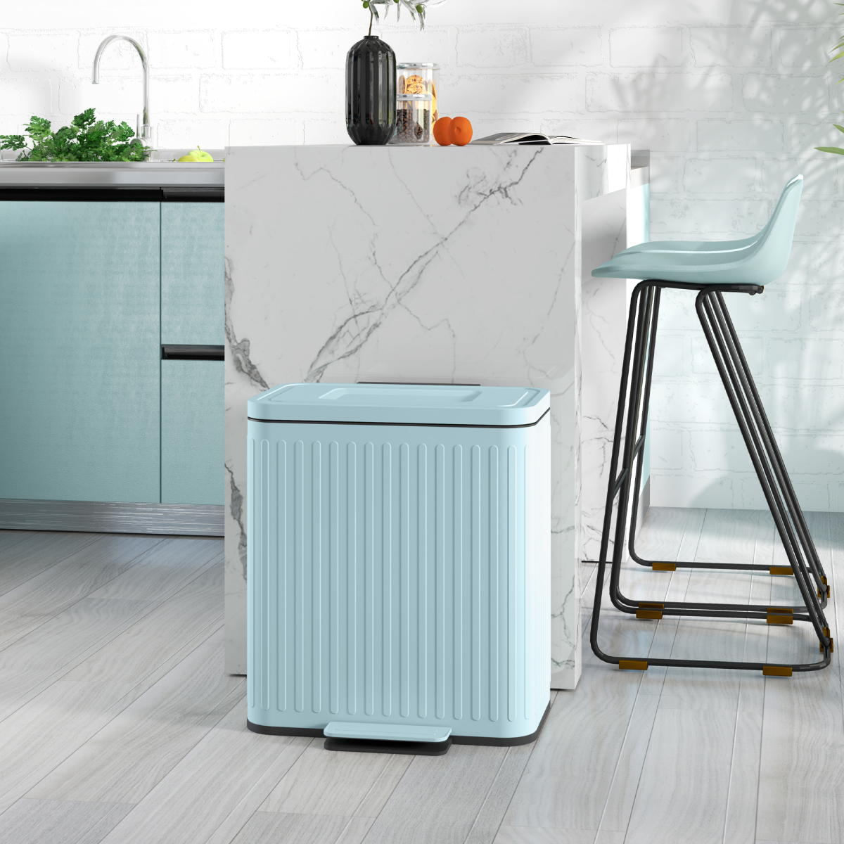 HOMCOM 2 x 20L Double Pedal Bin with Soft-Close Lids – Rubbish & Recycling Kitchen Bin, Light Green