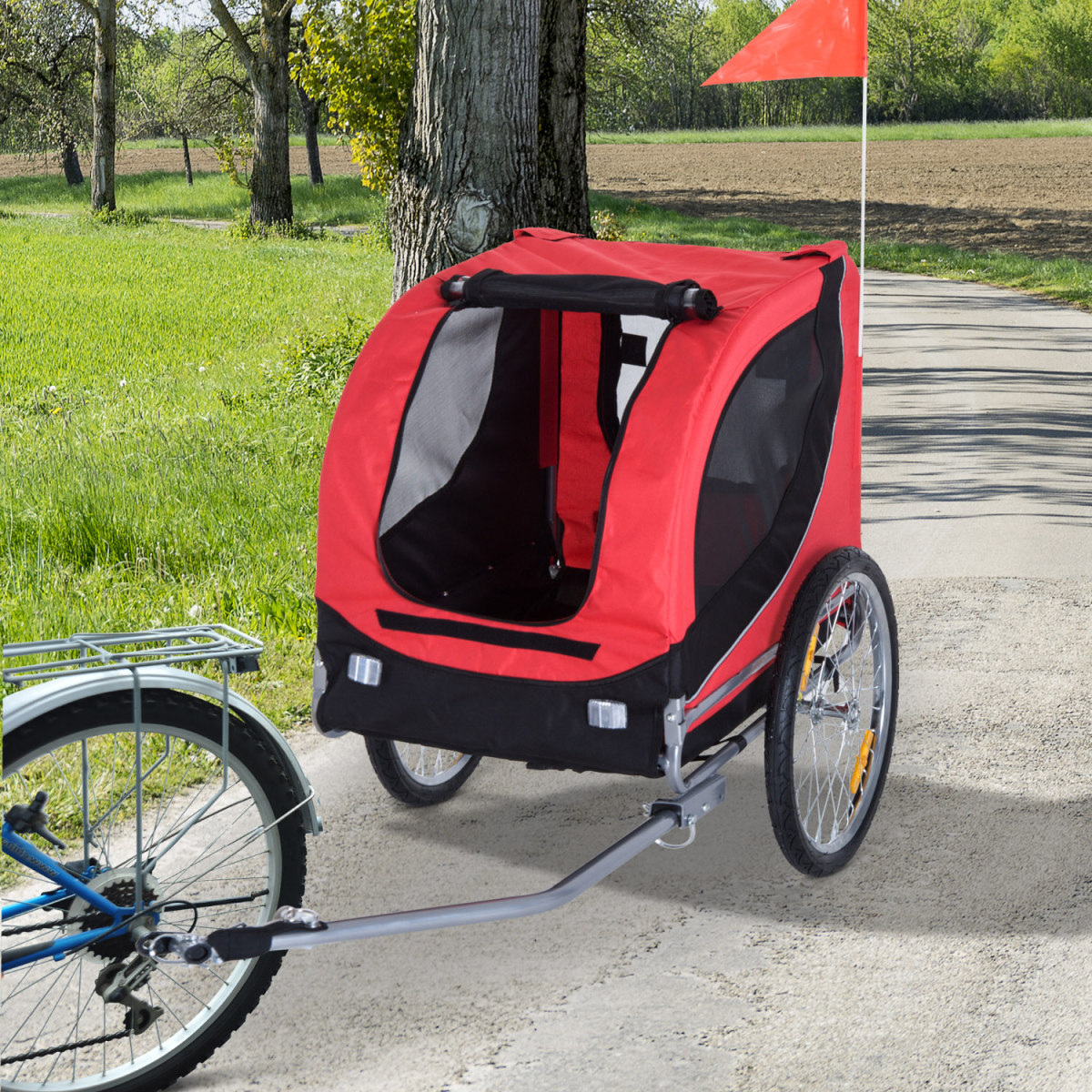 Pawhut Dog Bike Trailer with Reflectors, Flag & Safety Anchor – Pet Carrier for Small and Medium Dogs
