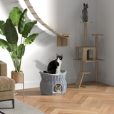 PawHut 2-Tier Willow Cat Condo with Padded Cushions – Elevated Wicker Pet Bed, Grey