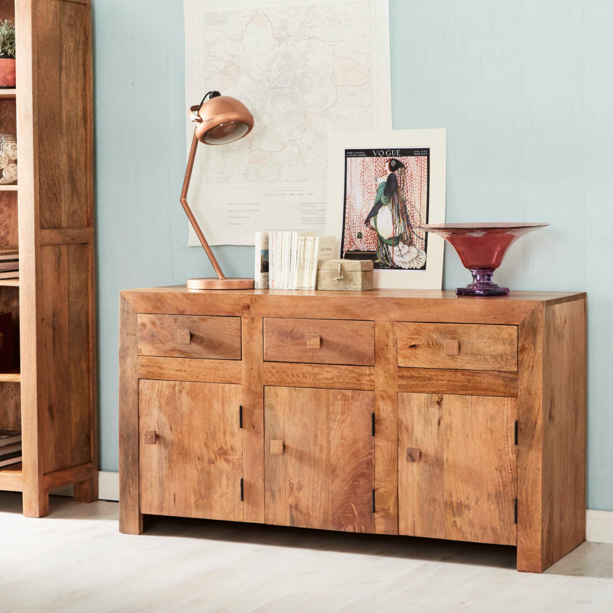 Toko Light Mango Wood Large Sideboard with Cupboard & Drawer Storage – Contemporary Dining Room Furniture