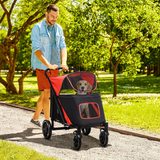 PawHut Foldable Dog Stroller with Universal Wheels and Shock Absorbers – One-Click Fold Pet Pram, Red