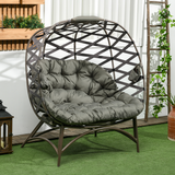 Outsunny 2-Seater Outdoor Egg Chair with Padded Cushion & Cup Pockets, Powder-Coated Steel Frame – Garden Lounger, Sand Brown