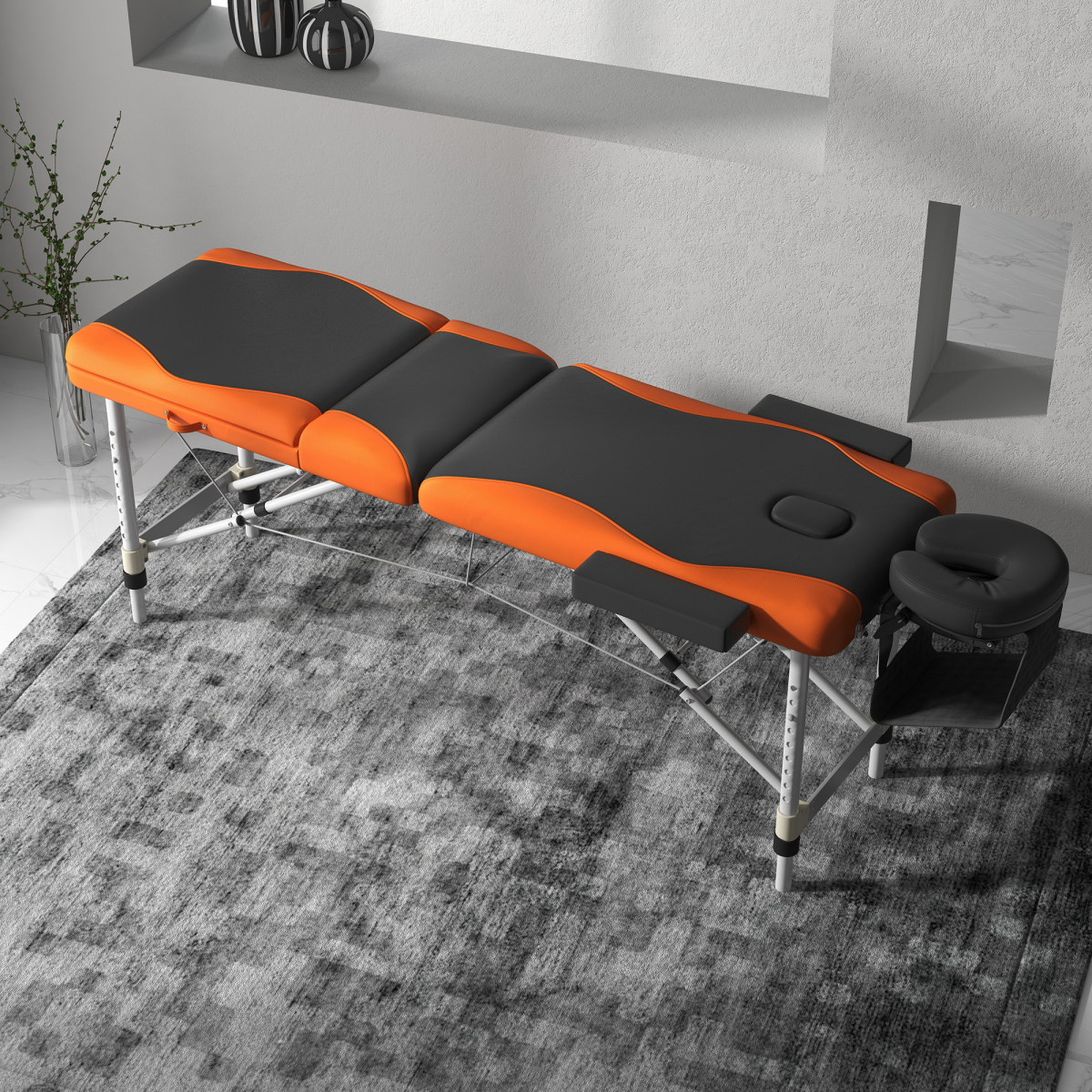 HOMCOM Portable Folding Massage Table with Face Rest & Carry Bag – Lightweight Aluminium, Orange