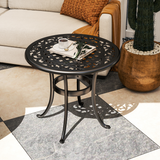 Outsunny Cast Aluminium Garden Side Table with Adjustable Footpads, 60kg Capacity – Outdoor Patio Table, Black
