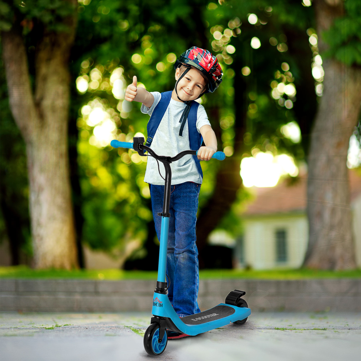 HOMCOM 120W Kids Electric Scooter with Battery Level Display & Rear Brake – Adjustable Height, Ages 6+, Blue
