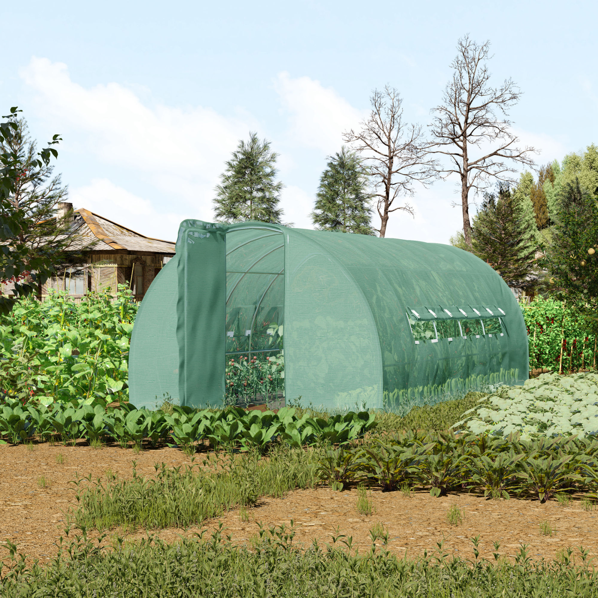 Outsunny 6 x 3m Reinforced Walk-In Polytunnel Greenhouse with Galvanised Steel Frame – Garden Growing