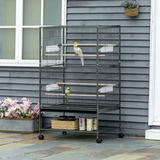 Bird Cage Aviary for Budgies and Canaries with Rolling Stand and Slide-Out Tray – Perches and Food Cups, Grey