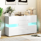 HOMCOM LED High Gloss Sideboard with 4 Drawers & 2 Side Cupboards – Living & Dining Room Storage, White