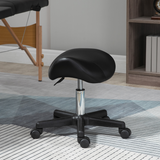 HOMCOM Saddle Stool in PU Leather, Adjustable 45–57cm Height, Steel Frame, 5 Wheels – Rolling Salon Chair