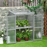 Outsunny Wooden Cold Frame Greenhouse with Polycarbonate Panels, Double Doors and Adjustable Shelf, Grey