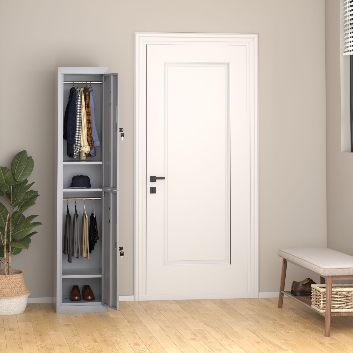 Vinsetto 1.8m Lockable Steel Locker Cabinet with 2 Compartments and Shelves – Office, Gym and Garage Storage