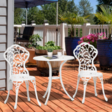 Outsunny 3-Piece Aluminium Bistro Set with Round Table & 2 Chairs – Floral Cut-Out, Garden Patio