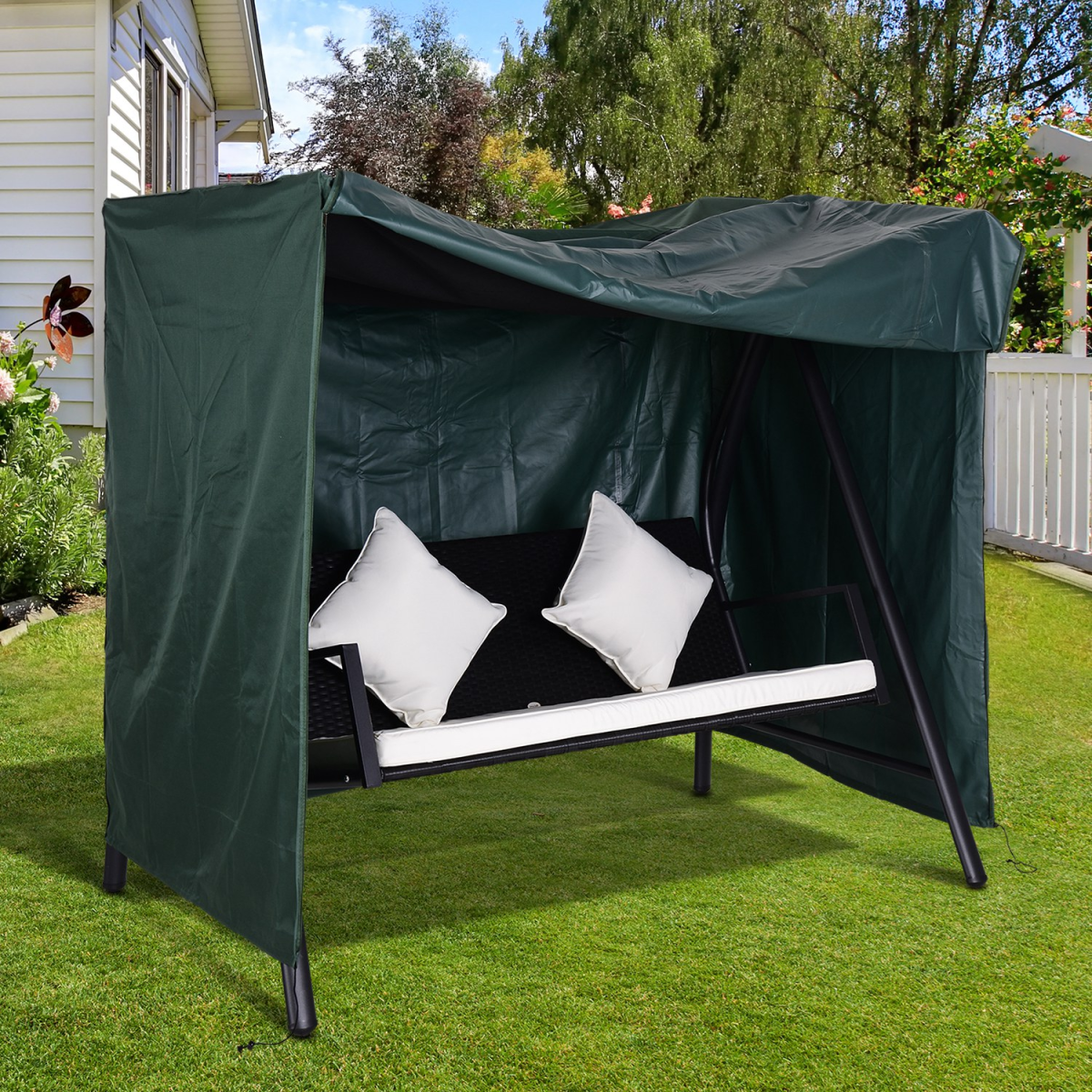 Outsunny 600D Oxford Waterproof Swing Chair Cover with Drawstring & Zip – Garden Weather Protection, Green