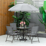 Outsunny 6-Piece Patio Dining Set with Parasol, 4 Folding Chairs and Tempered Glass Table – Steel Frame