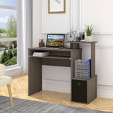 HOMCOM Computer Desk with Sliding Keyboard Tray, Storage Drawer & Shelf – Compact Home Office Desk, Grey