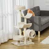 Pawhut Multi-Level Large Cat Tree with Sisal Scratching Posts, Perches and Tunnel – Play Centre, Beige