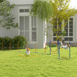 PawHut 4 Piece Dog Agility Training Set with Weave Poles, Pause Box, Hurdle, Jumping Ring & Carry Bag – Outdoor Games