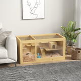 PawHut Wooden Hamster Cage with Water Bottle, Platforms, Seesaw & Openable Roof – Dwarf Hamster Habitat