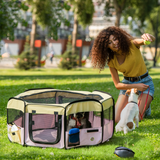 Soft Fabric Pet Playpen for Dogs, Cats, Puppies and Rabbits – 8-Panel Foldable Indoor and Outdoor Pen, Pink, Small