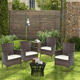 Outsunny Set of 4 PE Rattan Garden Armchairs with 5cm Padded Cushions – Outdoor Patio Seating, Mixed Brown