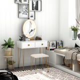 HOMCOM Dressing Table Set with LED Mirror, Stool & 2 Drawers – Bedroom Makeup Vanity