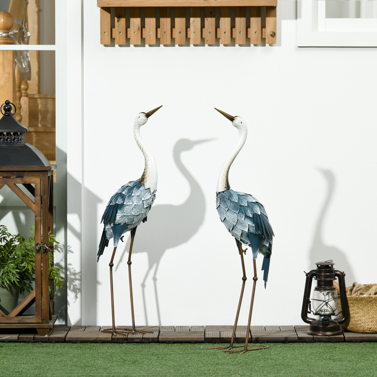 Outsunny Steel Crane Garden Ornaments – 2 Pcs, Multi-Colour