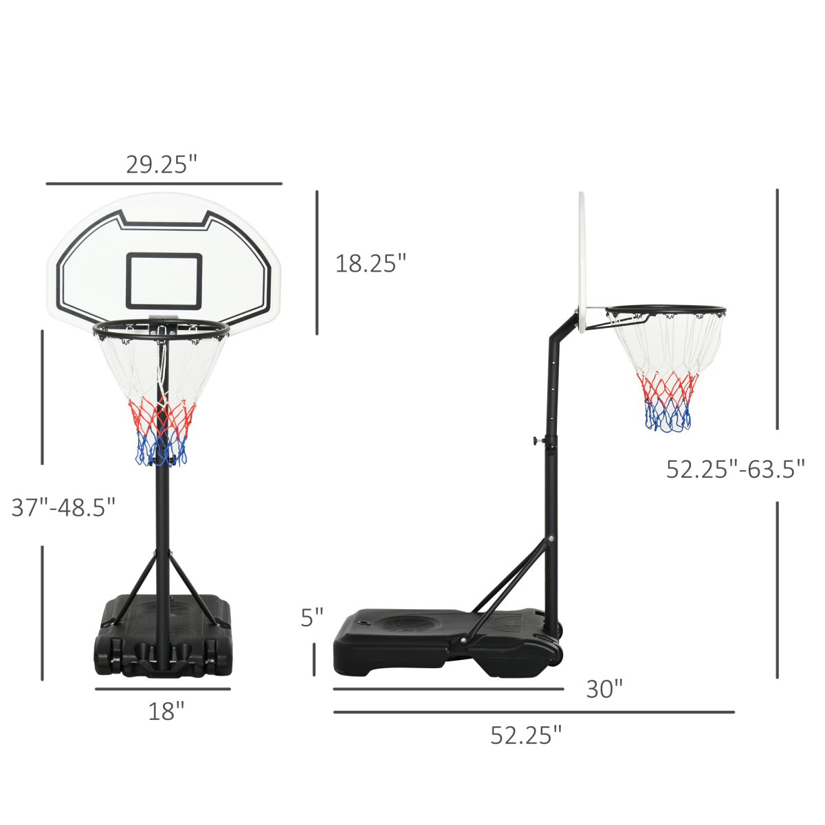 Kids Pool Basketball Hoop with Adjustable Height 37–48.5" & Weighted Base – Poolside Water Game