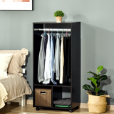 HOMCOM Black Open Wardrobe Clothes Rail with Shelves – Modern Hanging Storage