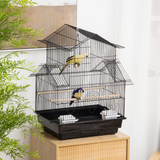 PawHut Metal Bird Cage with Plastic Perch, Food Container and Carry Handle, 50.5 x 40 x 63cm – Black