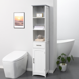 kleankin Tall Slim Bathroom Storage Cabinet with Drawer and Cupboard – Freestanding Linen Tower, White