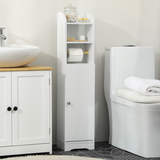 kleankin Freestanding Bathroom Storage Unit with Adjustable Shelf and Toilet Roll Holder – Slim, White