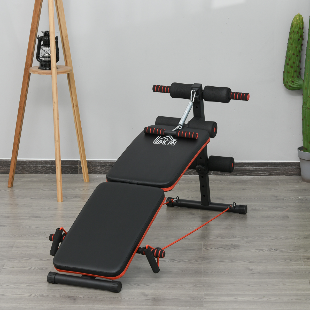 HOMCOM Foldable Sit Up Bench with Adjustable Popliteal Bracket & Spring Puller – Home Gym Core Workout, Black