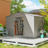 Outsunny 9x6ft Galvanised Steel Garden Shed with Sliding Lockable Double Door & Vents – Tool Storage, Silver Grey