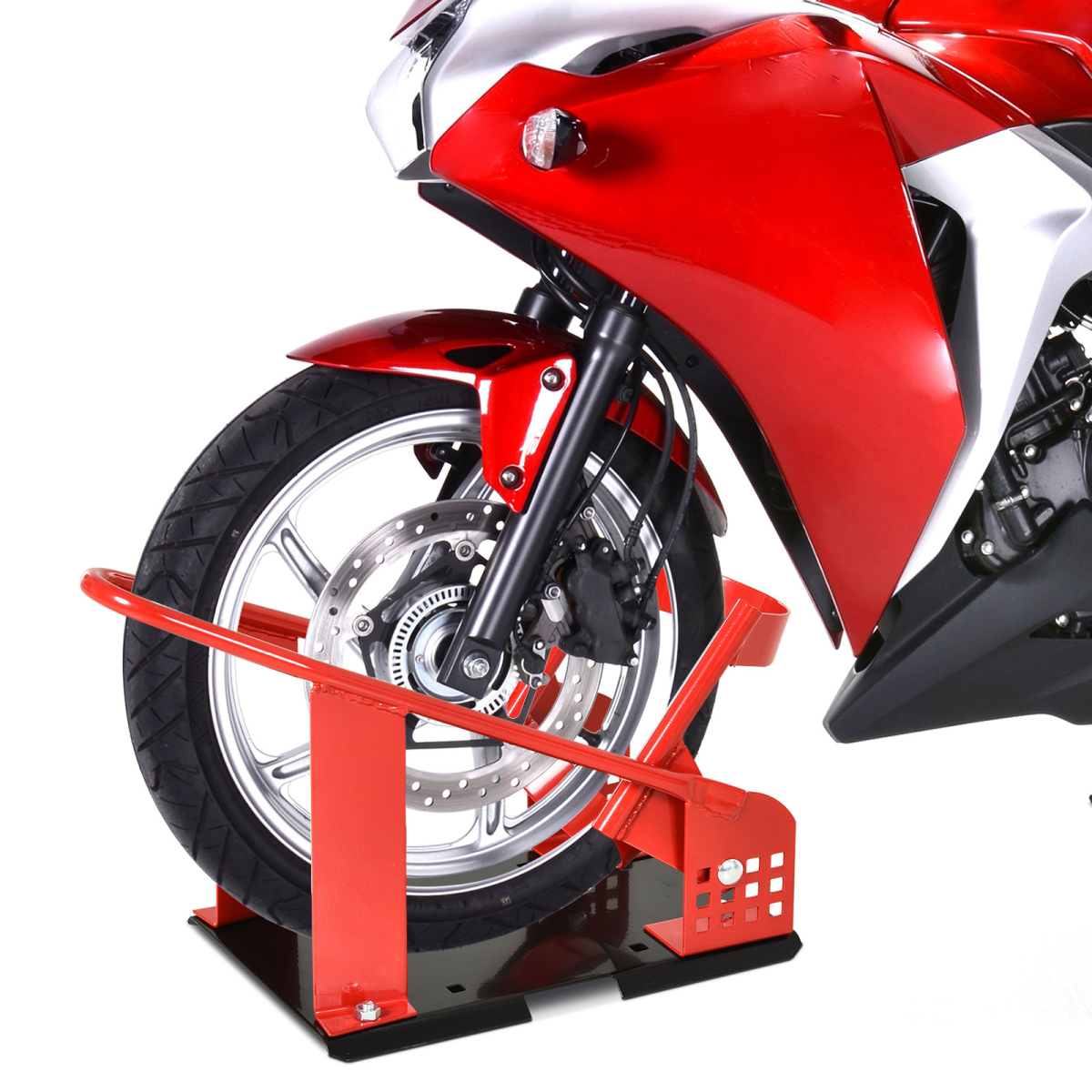 HOMCOM Motorcycle Wheel Chock for 8–15.5cm Tyres, 12-Level Adjustable Metal Stand – Truck & Trailer Mount