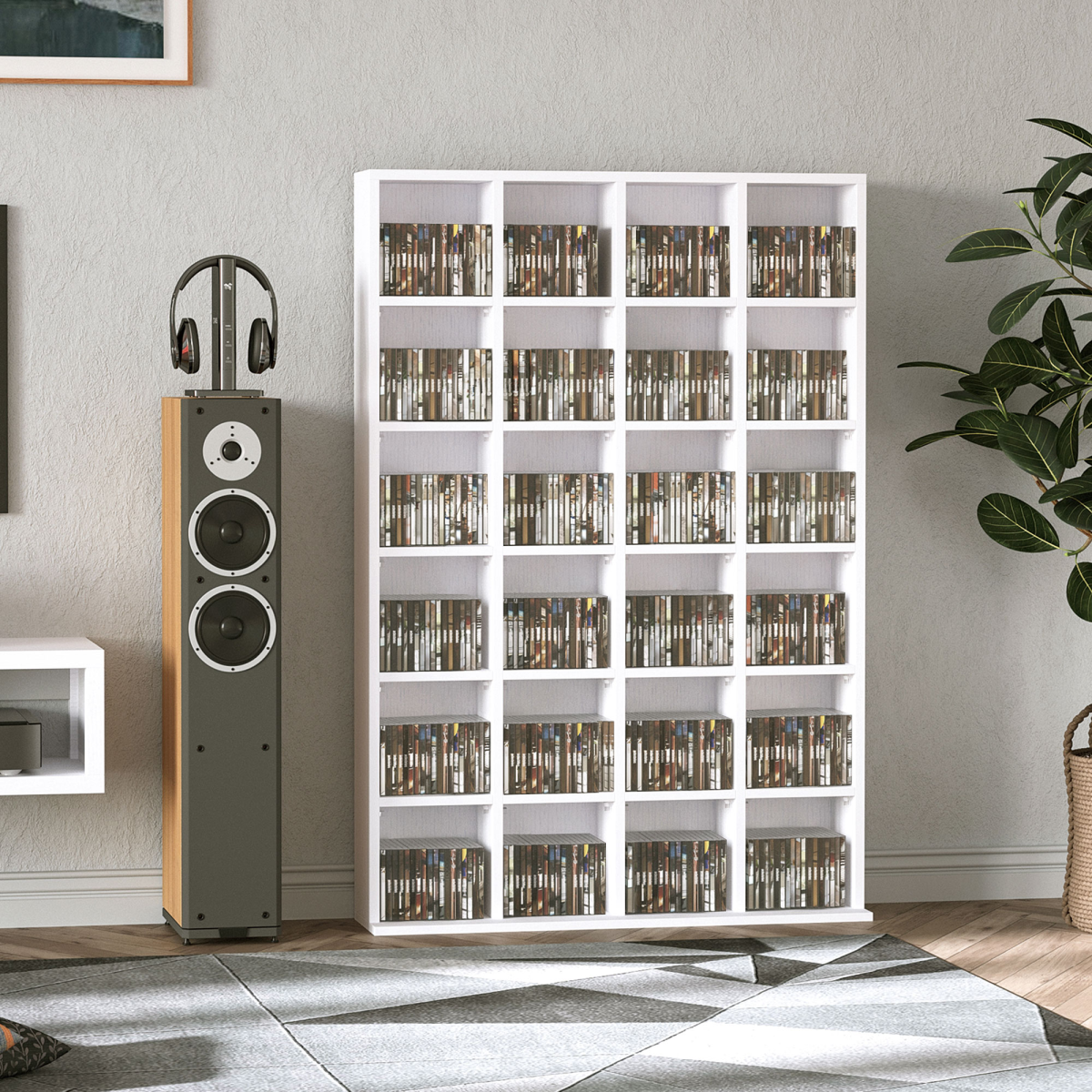 HOMCOM 6-Tier Wooden DVD & CD Media Storage Shelf – Slim Display Bookcase