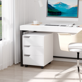 HOMCOM MDF Mobile File Cabinet with 3 Sliding Drawers and Locking Wheels – Home Office Storage, White