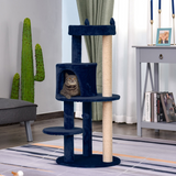 Pawhut 104cm Deluxe Cat Activity Tree with Scratching Posts, Ear Perch & Cosy House – Blue
